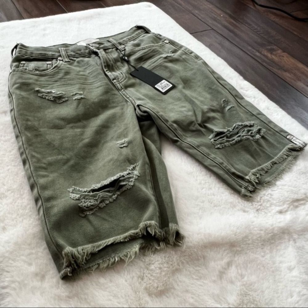 One Teaspoon Khaki Truckers Long Length Shorts Size 24 NWT - Picture 6 of 16